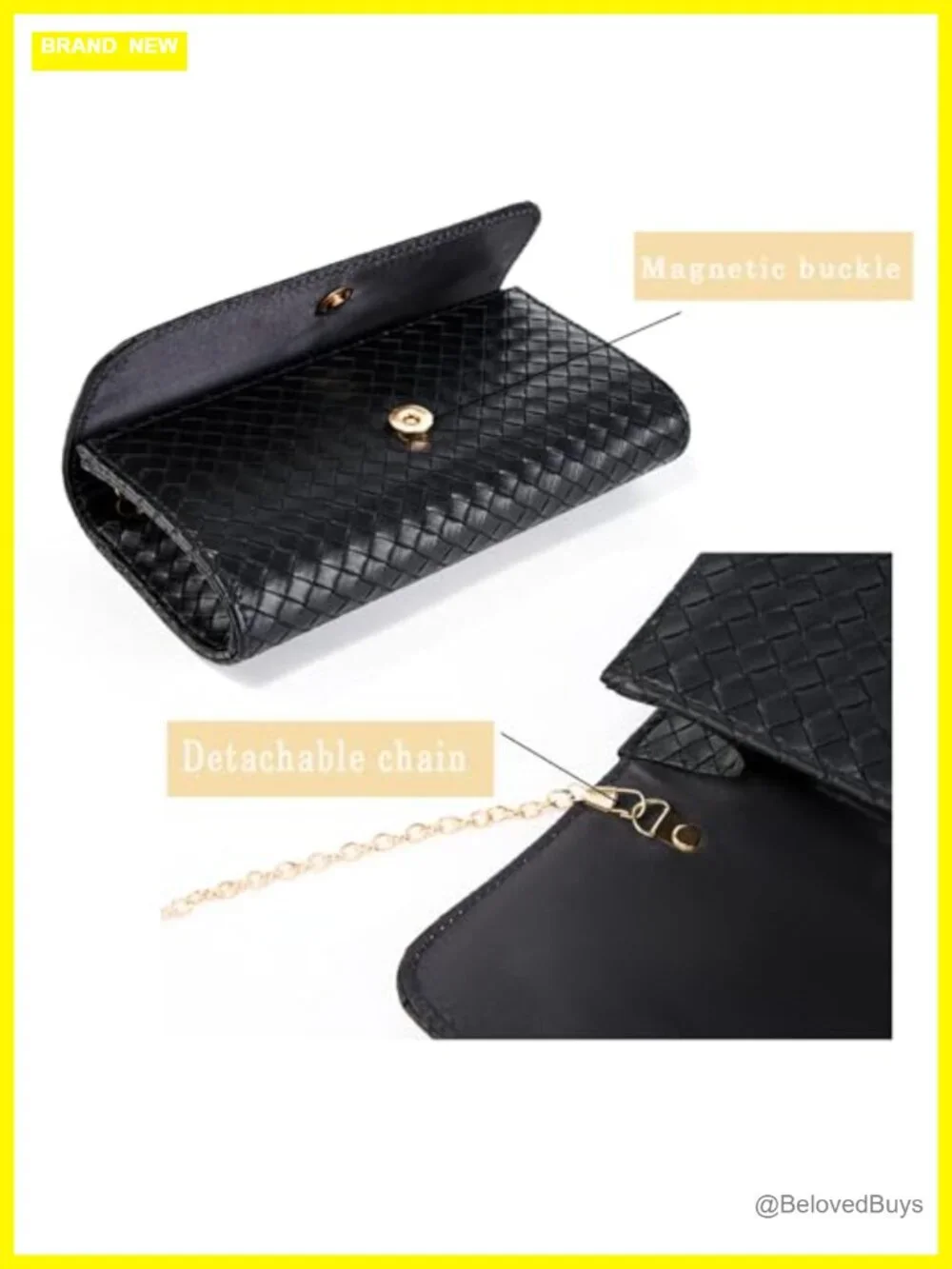 Faux Leather Woven Evening Bag Clutch Crossbody Shoulder Purse